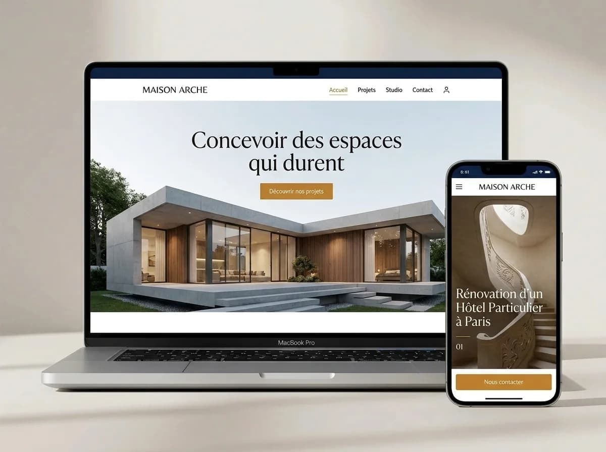 Business website displayed on a laptop and a smartphone